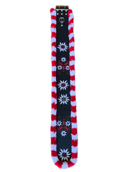 Riemen mit Wolle und Edelweiss Stickerei rot-weiß